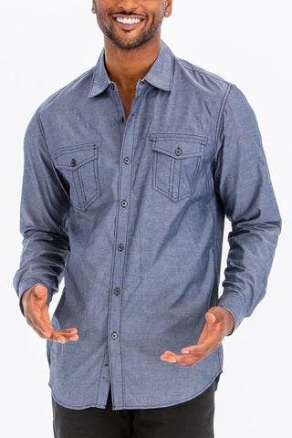 OUTLINE STITCH LONG SLEEVE BUTTON DOWN SHIRT