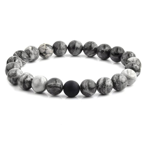 POLISHED 10MM NATURAL STONE BEAD STRETCH BRACELET - JASPER